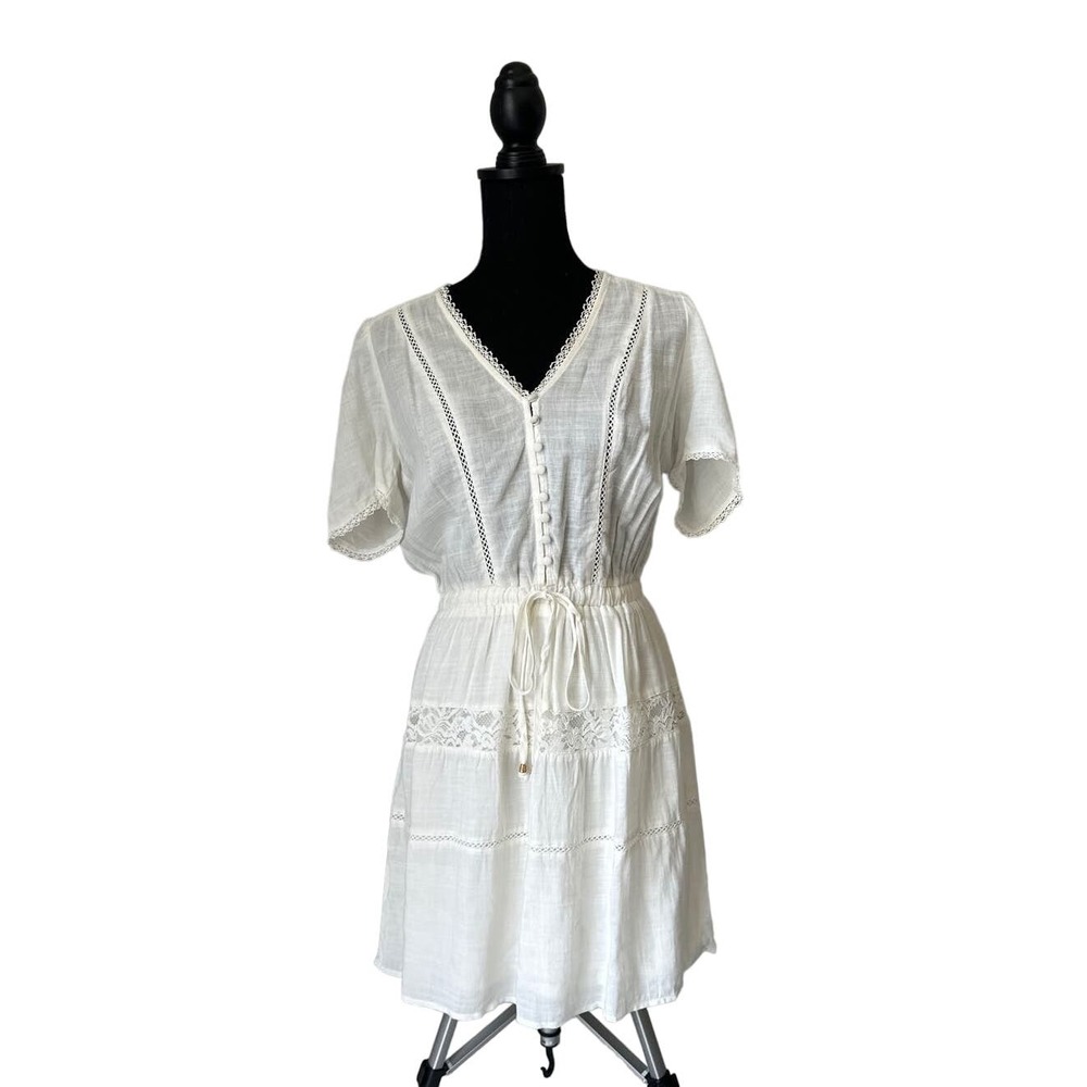 Heartloom White Cotton Lace-Trim Midi Dress